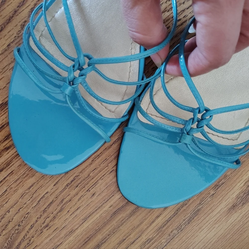 Ann Taylor women's leather strappy stiletto heel sandals,slip-on Turquoise 8.5M, - Picture 13 of 17